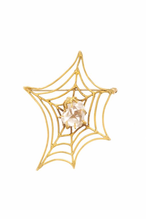 18k Yellow Gold Quartz Spiderweb Brooch