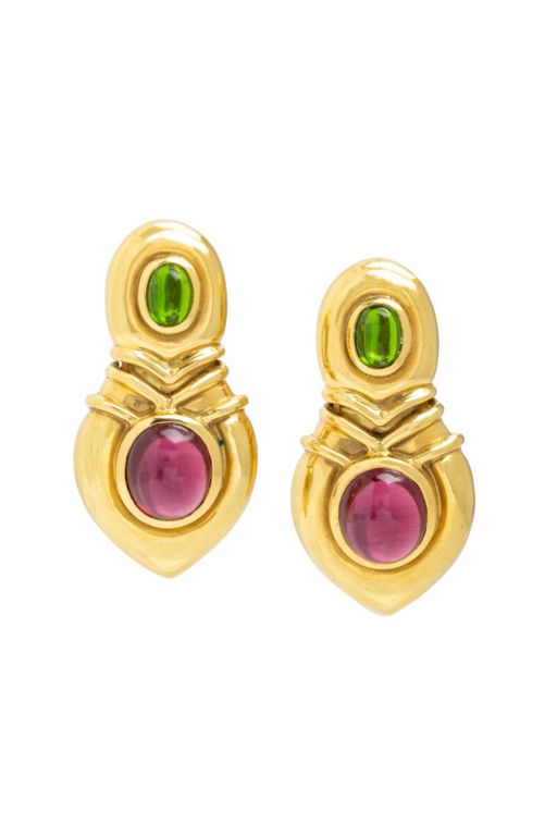 18k Yellow Gold Peridot and Garnet Earrings