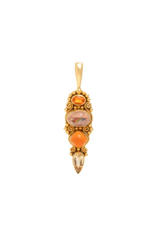Yellow Gold Citrine, Carnelian and Opal Pendant