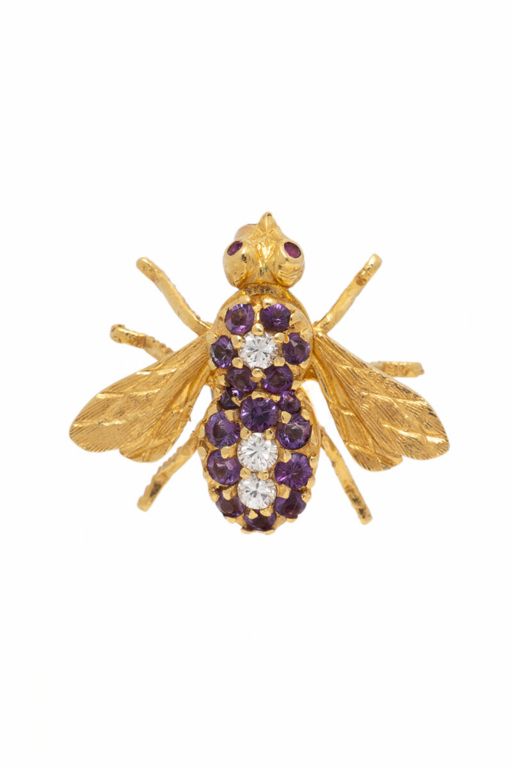 18k Yellow Gold Multi-Gem Bee Brooch