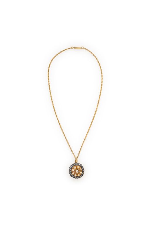 Yellow Gold Diamond and Enamel Pendant Necklace