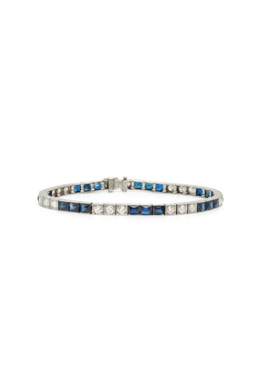 Platinum Sapphire and Diamond Line Bracelet