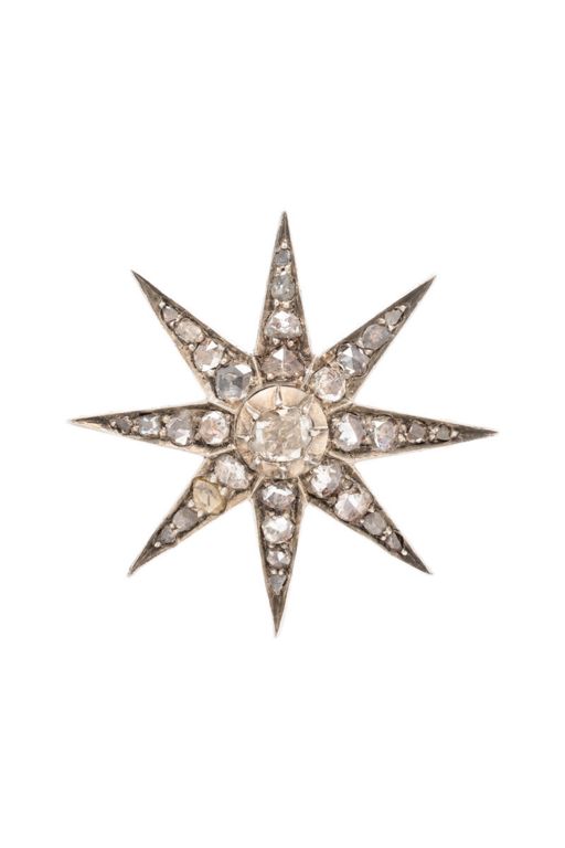 Silver-Topped Gold Diamond Starburst Brooch
