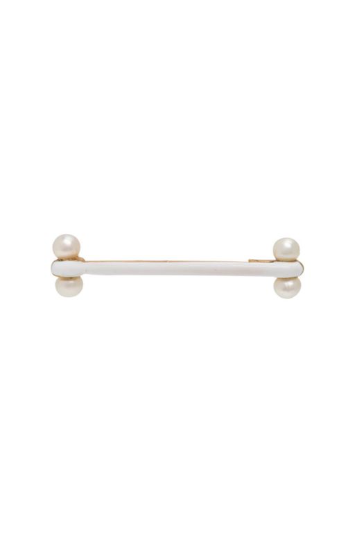18k Yellow Gold Pearl and Enamel Brooch