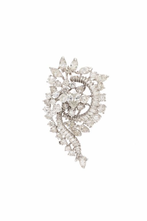 14k White Gold Diamond Spray Brooch