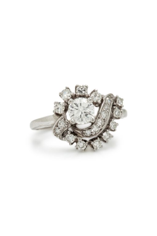 14k White Gold Diamond Swirl Ring