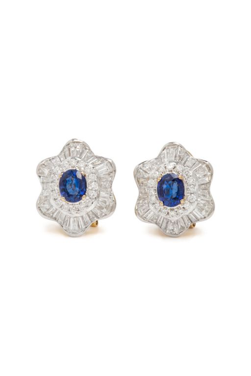 18k Two-Tone Gold Sapphire and Diamond Earrings