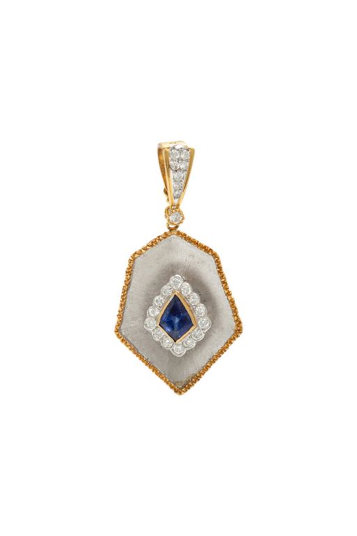 18k Two-Tone Gold Sapphire and Diamond Pendant