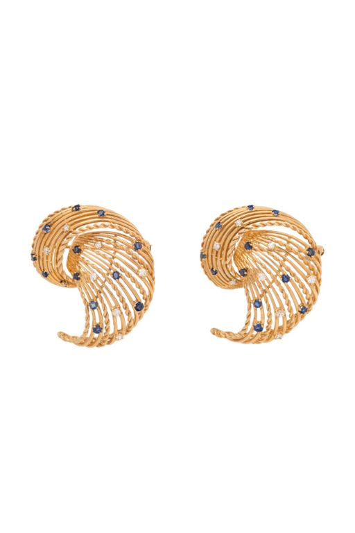 Two 14k Yellow Gold Sapphire and Diamond Brooches