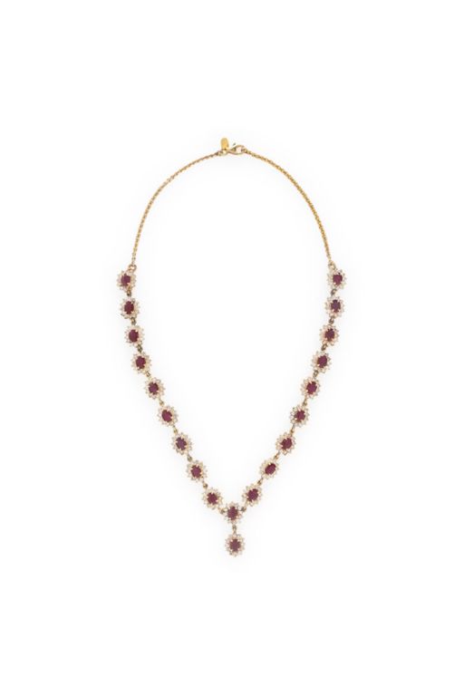 18k Yellow Gold Ruby and Diamond Necklace