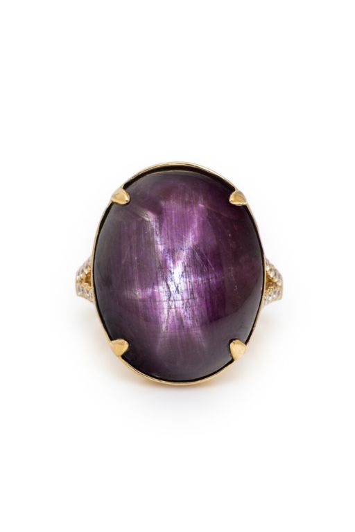 14k Yellow Gold Star Sapphire and Diamond Ring