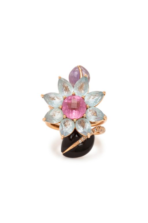 18k Rose Gold Multi-Gem Flower Ring