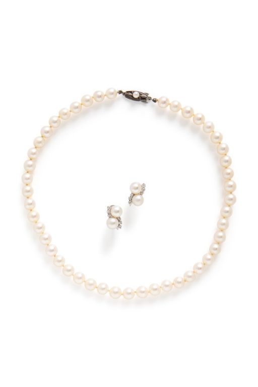 Silver and 14k Gold Pearl and Diamond Jewelry Set