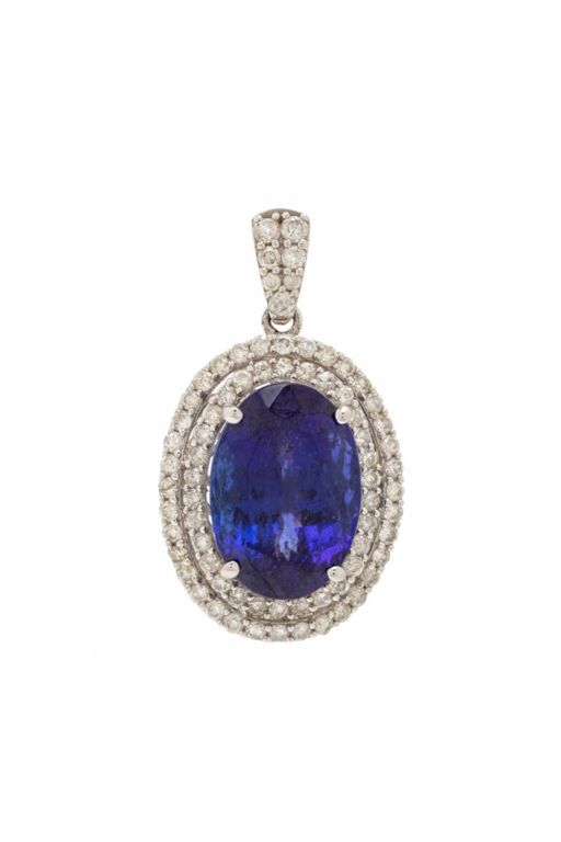 14k White Gold Tanzanite and Diamond Pendant