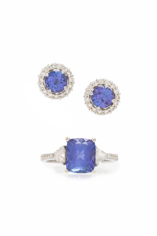 White Gold Tanzanite and Diamond Jewelry Set