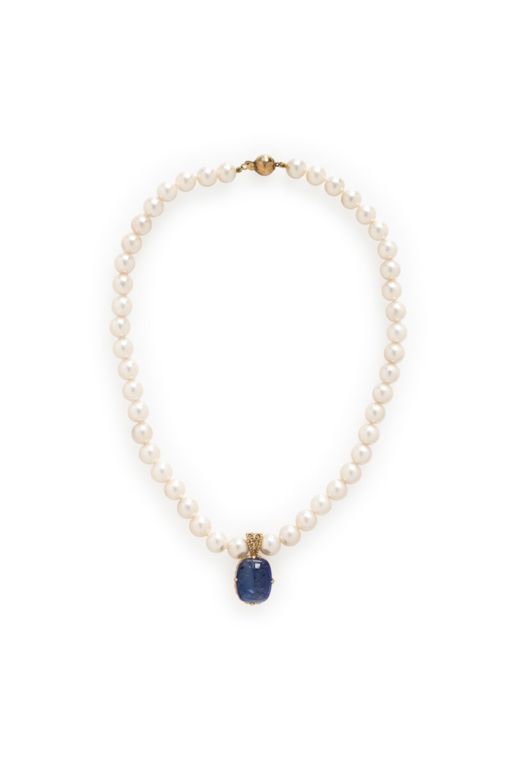 14k Gold Pearl and Tanzanite Pendant Necklace