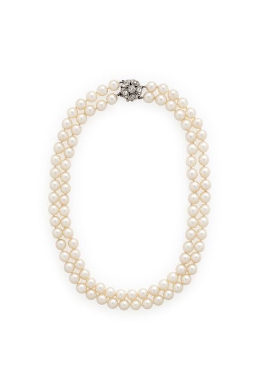 14k White Gold Pearl and Diamond Necklace
