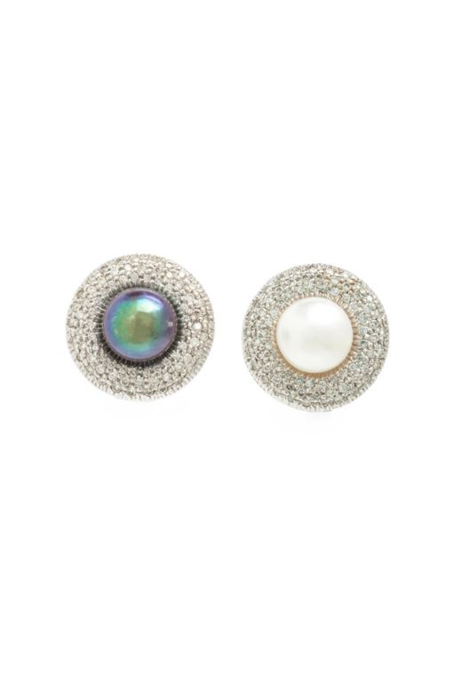 14k White Gold Pearl and Diamond Earrings