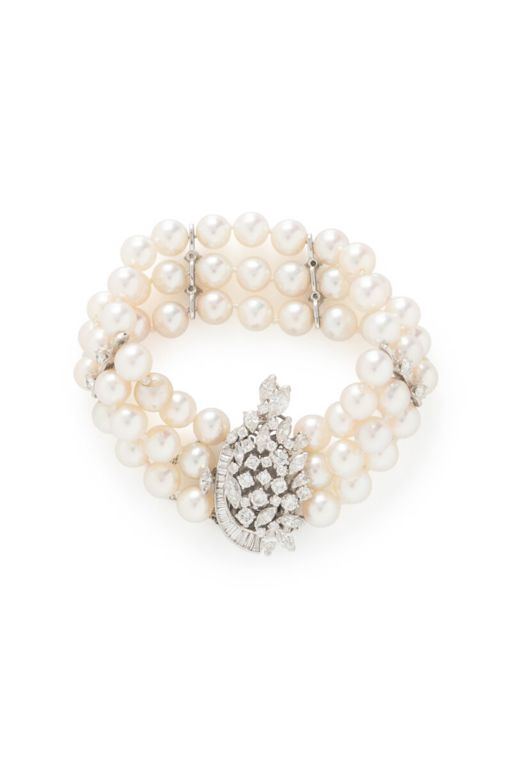 Platinum Pearl and Diamond Bracelet