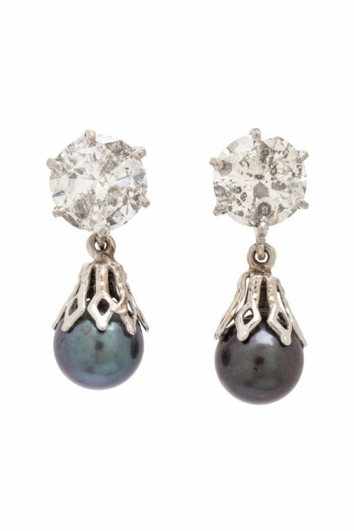 14k White Gold Diamond and Pearl Earrings