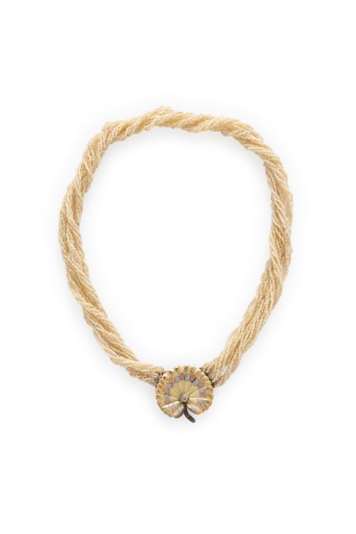 14k Gold Pearl and Diamond Torsade Necklace