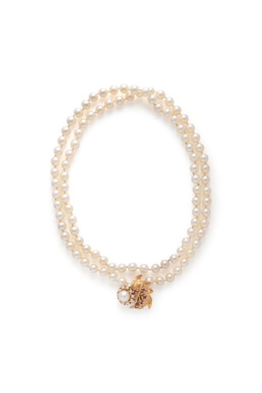 14k Yellow Gold Pearl and Ruby Necklace