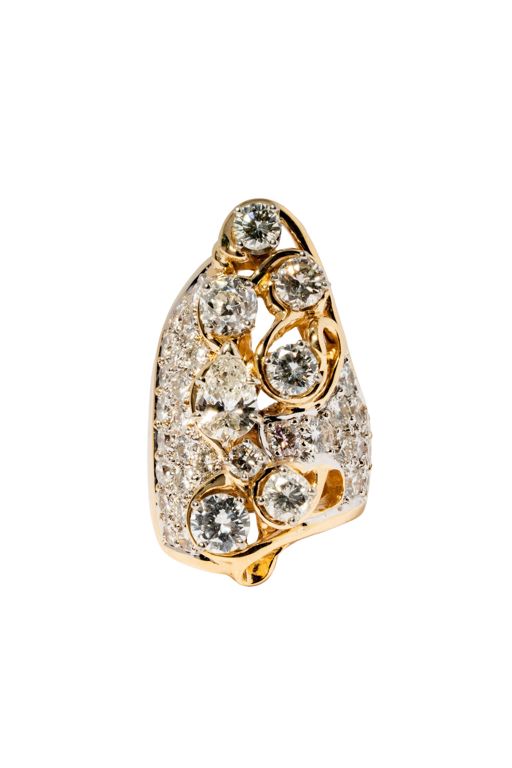 14k Yellow and White Gold Diamond Cluster Ring