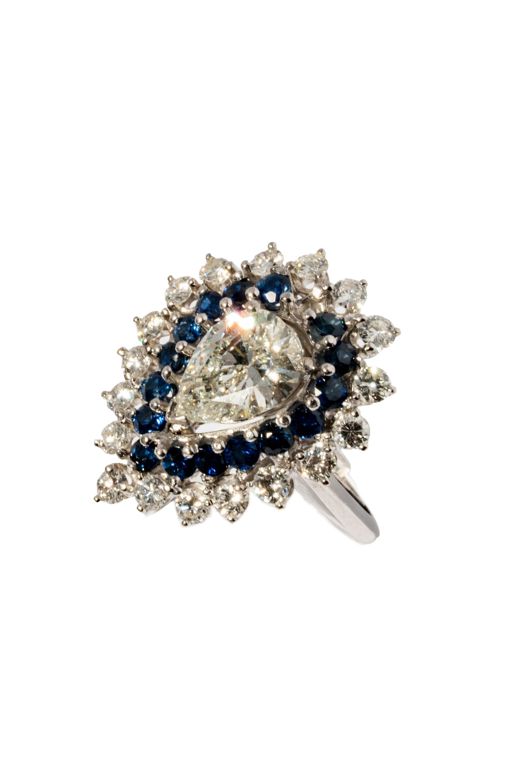 14k White Gold Diamond and Sapphire Ring