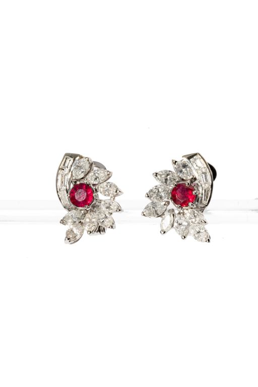 Platinum Ruby and Diamond Earrings