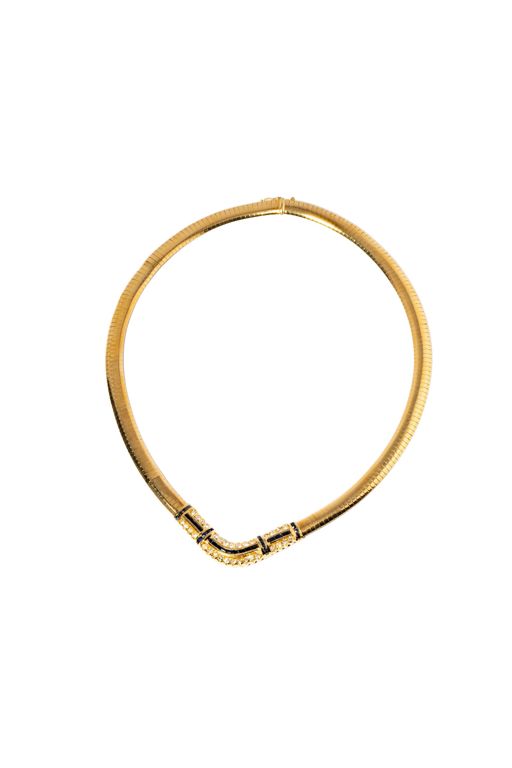 14k Yellow Gold Diamond and Sapphire Necklace