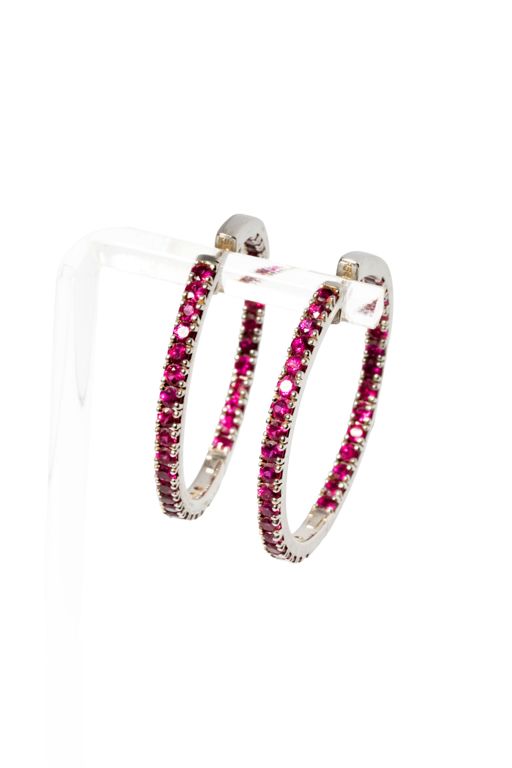 18k White Gold Ruby Hoop Earrings