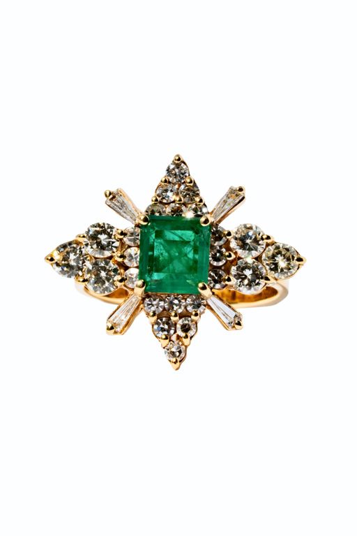 14k Yellow Gold Emerald and Diamond Ring