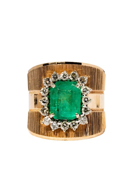 14k Yellow Gold Emerald and Diamond Ring