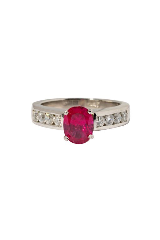 Platinum Rubellite Tourmaline and Diamond Ring