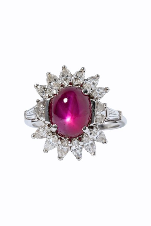 Platinum Ruby and Diamond Cluster Ring