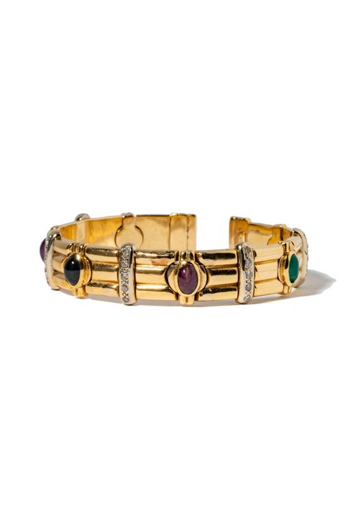14k Yellow Gold Multi-Gem Cuff Bracelet