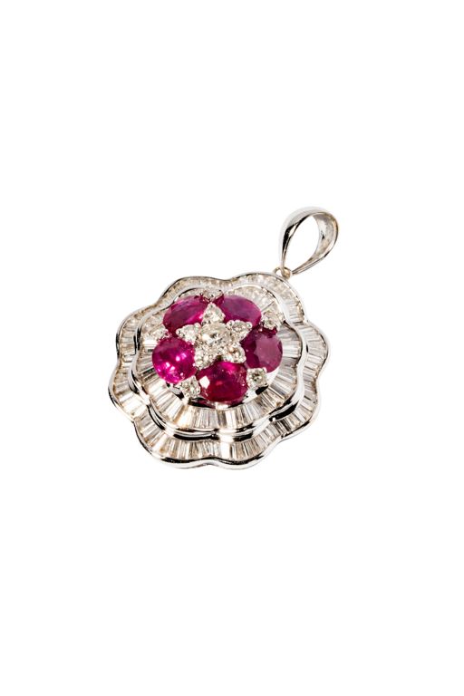 18k White Gold Ruby and Diamond Pendant