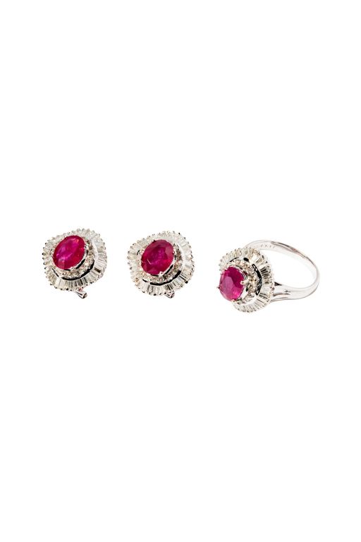 18k White Gold Ruby and Diamond Jewelry Set
