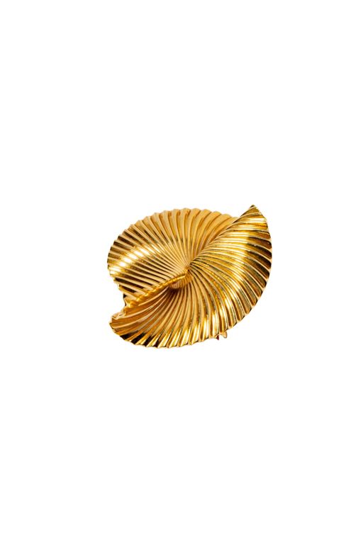 14k Yellow Gold Swirl Fan Brooch