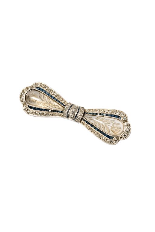 Platinum and 14k White Gold Multi-Gem Bow Brooch