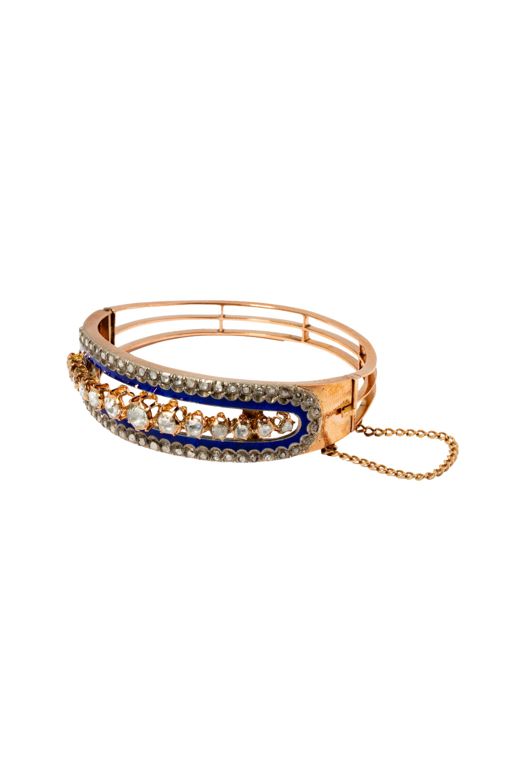 Rose Gold and Silver Diamond and Enamel Bracelet
