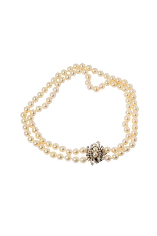 14k White Gold Pearl and Diamond Necklace