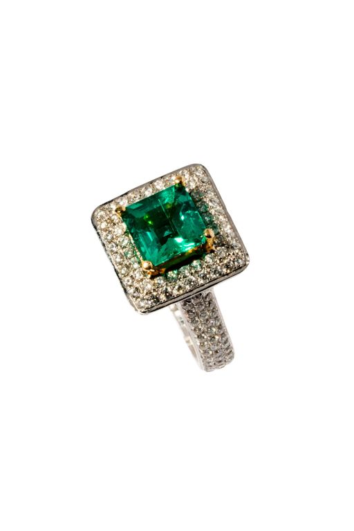 14k Yellow and White Gold Emerald and Diamond Ring