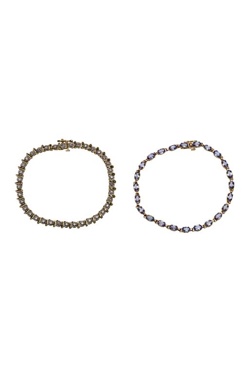 Two 14k Gold Amethyst and Diamond Bracelets
