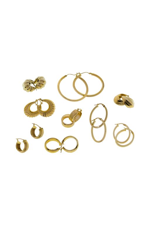 Nine Pairs of 14k Gold Earrings
