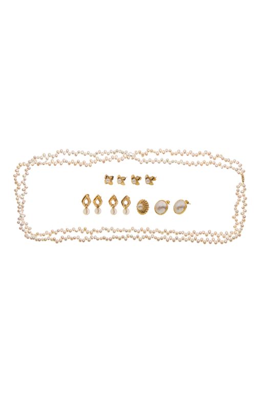 Seven-Piece 14k Gold Pearl Jewelry Set