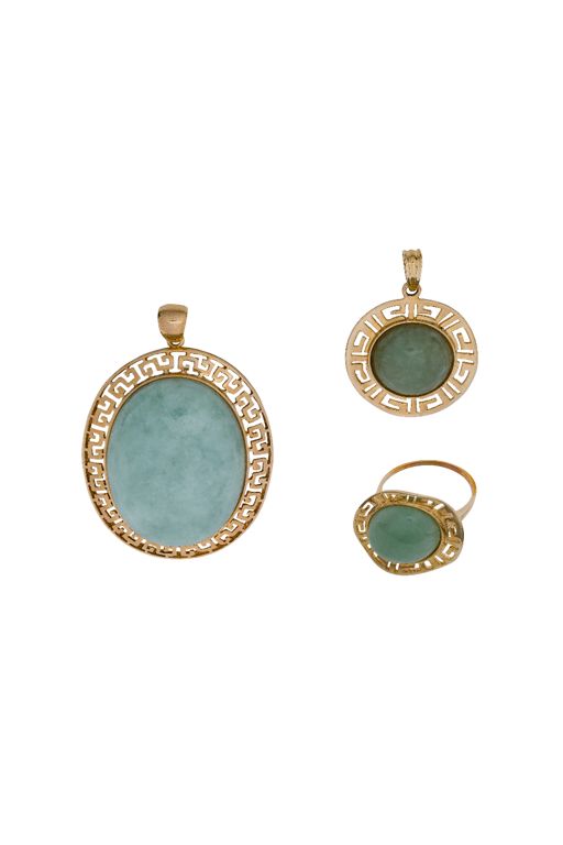 Three-Piece 14k Gold Jadeite Jewelry Set