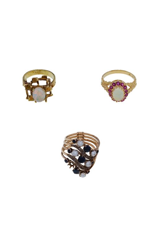 Three 14k Gold Multi-Gem Rings