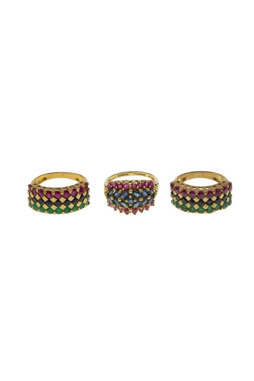 Three 14k Gold Multi-Gem Rings