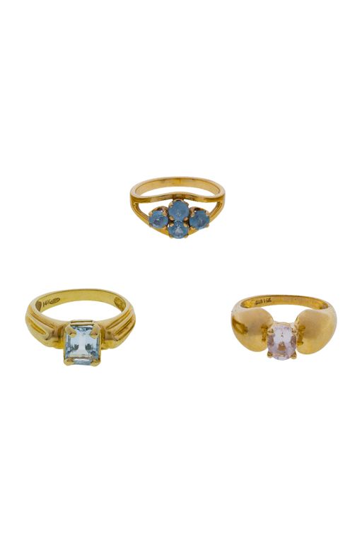 Three 14k Gold Multi-Gem Rings